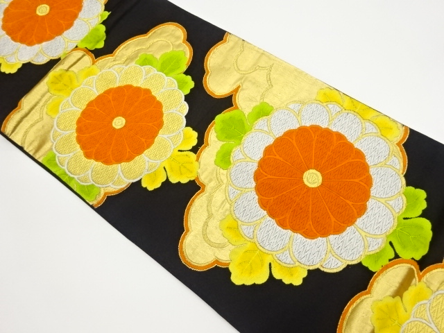 菊模様織出し袋帯